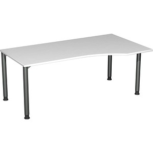 geramöbel Flex höhenverstellbarer Schreibtisch lichtgrau, anthrazit Trapezform, 4-Fuß-Gestell grau 180,0 x 80,0/100,0 cm von geramöbel