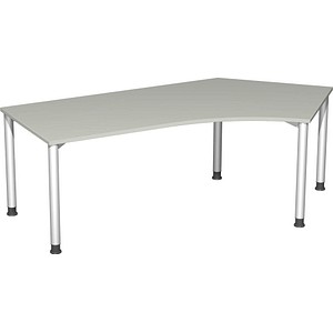 geramöbel Flex höhenverstellbarer Schreibtisch lichtgrau, silber L-Form, 5-Fuß-Gestell silber 216,6 x 113,0 cm von geramöbel