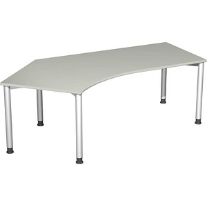 geramöbel Flex höhenverstellbarer Schreibtisch lichtgrau, silber L-Form, 5-Fuß-Gestell silber 216,6 x 113,0 cm von geramöbel