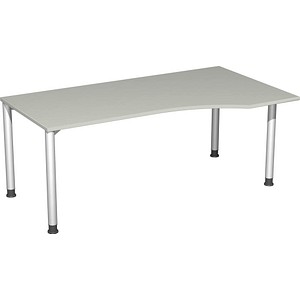 geramöbel Flex höhenverstellbarer Schreibtisch lichtgrau, silber Trapezform, 4-Fuß-Gestell silber 180,0 x 80,0/100,0 cm von geramöbel