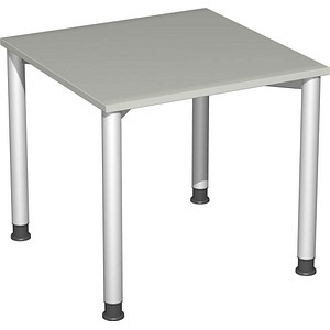 geramöbel Flex höhenverstellbarer Schreibtisch lichtgrau, silber rechteckig, 4-Fuß-Gestell silber 80,0 x 80,0 cm von geramöbel