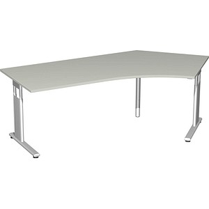 geramöbel Flex höhenverstellbarer Schreibtisch lichtgrau L-Form, C-Fuß-Gestell silber 216,6 x 113,0 cm von geramöbel