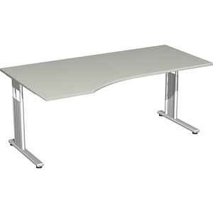 geramöbel Flex höhenverstellbarer Schreibtisch lichtgrau Trapezform, C-Fuß-Gestell silber 180,0 x 80,0/100,0 cm von geramöbel