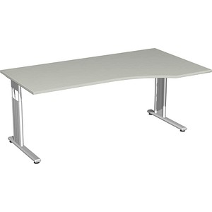 geramöbel Flex höhenverstellbarer Schreibtisch lichtgrau Trapezform, C-Fuß-Gestell silber 180,0 x 80,0/100,0 cm von geramöbel