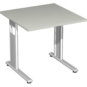 geramöbel Flex höhenverstellbarer Schreibtisch lichtgrau quadratisch, C-Fuß-Gestell silber 80,0 x 80,0 cm von geramöbel