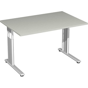 geramöbel Flex höhenverstellbarer Schreibtisch lichtgrau rechteckig, C-Fuß-Gestell silber 120,0 x 80,0 cm von geramöbel