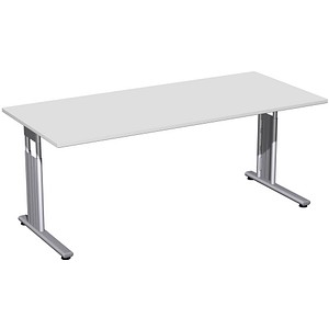 geramöbel Flex höhenverstellbarer Schreibtisch lichtgrau rechteckig, C-Fuß-Gestell silber 180,0 x 80,0 cm von geramöbel