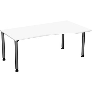 geramöbel Flex höhenverstellbarer Schreibtisch weiß, anthrazit Trapezform, 4-Fuß-Gestell grau 180,0 x 80,0/100,0 cm von geramöbel