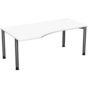 geramöbel Flex höhenverstellbarer Schreibtisch weiß, anthrazit Trapezform, 4-Fuß-Gestell grau 180,0 x 80,0/100,0 cm von geramöbel