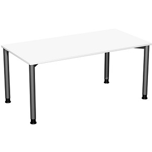 geramöbel Flex höhenverstellbarer Schreibtisch weiß, anthrazit rechteckig, 4-Fuß-Gestell grau 160,0 x 80,0 cm von geramöbel