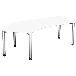 geramöbel Flex höhenverstellbarer Schreibtisch weiß, silber L-Form, 5-Fuß-Gestell silber 216,6 x 113,0 cm von geramöbel