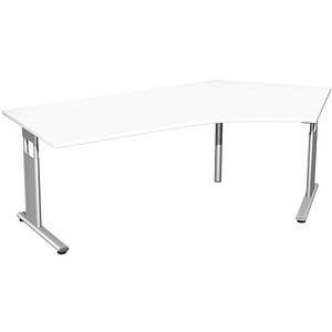geramöbel Flex höhenverstellbarer Schreibtisch weiß L-Form, C-Fuß-Gestell silber 216,6 x 113,0 cm von geramöbel