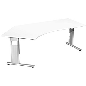 geramöbel Flex höhenverstellbarer Schreibtisch weiß L-Form, C-Fuß-Gestell silber 216,6 x 113,0 cm von geramöbel