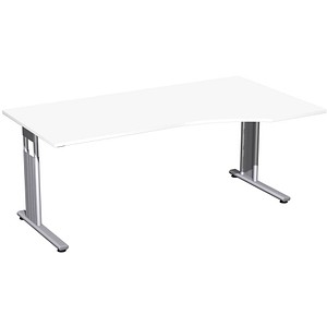 geramöbel Flex höhenverstellbarer Schreibtisch weiß Trapezform, C-Fuß-Gestell silber 180,0 x 80,0/100,0 cm von geramöbel