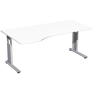 geramöbel Flex höhenverstellbarer Schreibtisch weiß Trapezform, C-Fuß-Gestell silber 180,0 x 80,0/100,0 cm von geramöbel