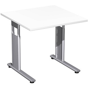 geramöbel Flex höhenverstellbarer Schreibtisch weiß quadratisch, C-Fuß-Gestell silber 80,0 x 80,0 cm von geramöbel