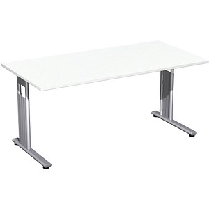 geramöbel Flex höhenverstellbarer Schreibtisch weiß rechteckig, C-Fuß-Gestell silber 160,0 x 80,0 cm von geramöbel