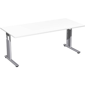 geramöbel Flex höhenverstellbarer Schreibtisch weiß rechteckig, C-Fuß-Gestell silber 180,0 x 80,0 cm von geramöbel