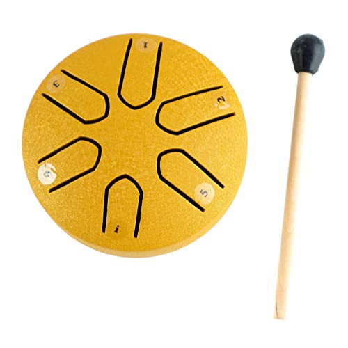Stahlzungentrommel, Mini 6 Note Handpan Drum Professional Zungentrommel Percussion Instrument mit Drumstick, Musikinstrumente für Unterhaltung Meditation Yoga Zen (GOLD) von gernie