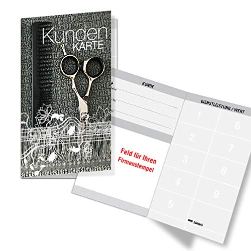 200 Bonuskarten/Kundenkarten mit 9 Feldern, für Friseurgeschäft Friseur Friseursalon. Praktisches Scheckkartenformat. Außenseiten glänzend. K541 von geschenkgutschein.com