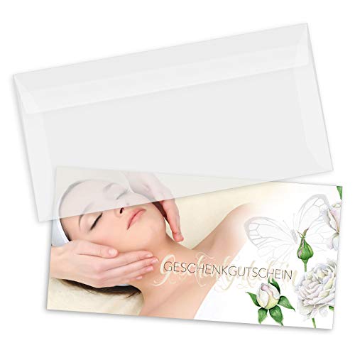 GESCHENKGUTSCHEINcom 25 Stk. Gutscheine mit Umschlag DIN-Lang. Geschenk-Gutscheine für Kosmetikstudios Wellness Kosmetik Kosmetikinstitute. KS9277 von geschenkgutschein.com