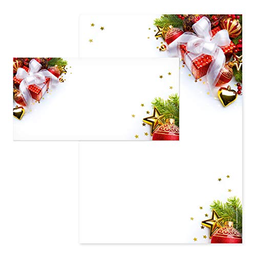 Hochwertiges Briefpapier-Set für Weihnachten, 50 Bögen Briefpapier DIN A4 + 50 Umschläge ohne Fenster. BXO222 von geschenkgutschein.com