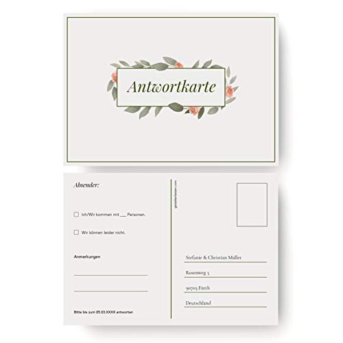 (10 x) Antwortkarten Hochzeit Hochzeitskarten Antwort Postkarte Einladung - Schlicht von gestaltenlassen.com