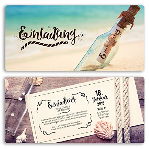 (10 x) Einladungskarten Geburtstag Flaschenpost Strand Meer Vintage Einladungen von gestaltenlassen.com