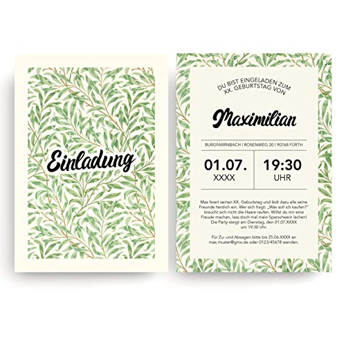 (10 x) Einladungskarten zum Geburtstag Party Einladung Karte runder Geburtstag Pflanzen von gestaltenlassen.com