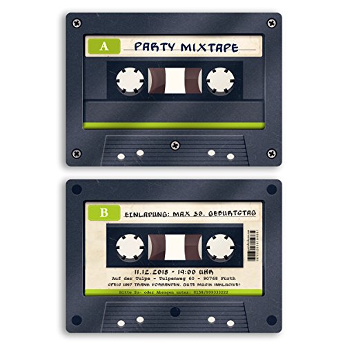 gestaltenlassen.com (30 x) Einladungskarten Geburtstag Kassette Musik CD Retro Vintage Einladungen von gestaltenlassen.com