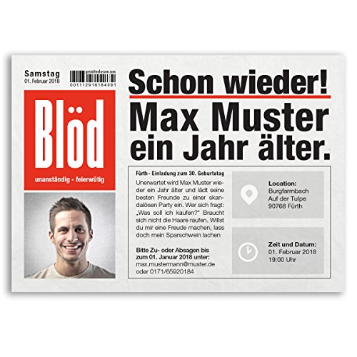 (30 x) Einladungskarten Geburtstag Zeitung Nachrichten Meldung Magazin Einladungen von gestaltenlassen.com