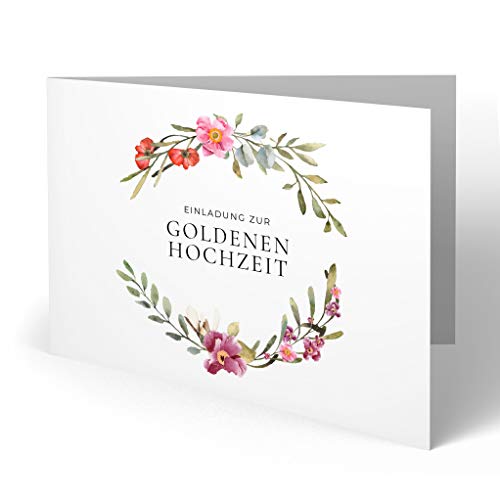 (40 x) Goldene Hochzeit Einladungskarten Goldhochzeit 50 Jahre Einladung - Blumenzweige von gestaltenlassen.com