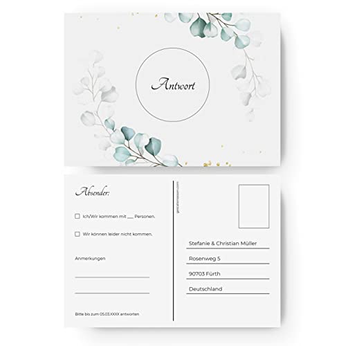 (50 x) Antwortkarten Hochzeit Hochzeitskarten Antwort Postkarte Einladung - Frost von gestaltenlassen.com