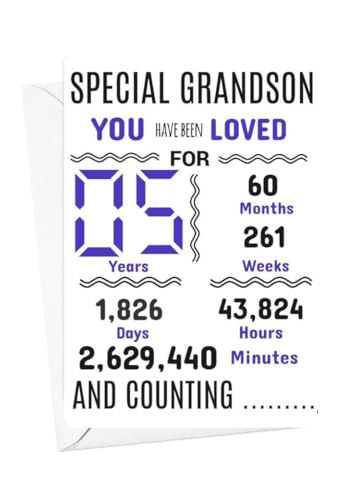 Geburtstagskarte für Enkelsohn, 5. Geburtstag, Aufschrift "We have loved you for days months years special A5 size Geburtstagskarte für Enkelsohn, 5. Geburtstag, Aufschrift "We have loved you for days months years special A5 size von gfc