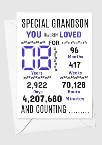 Geburtstagskarte für Enkelsohn, 8. Geburtstag, Aufschrift "We have loved you for days months years special A5 size Geburtstagskarte für Enkelsohn, 8. Geburtstag, Aufschrift "We have loved you for days months years special A5 size von gfc