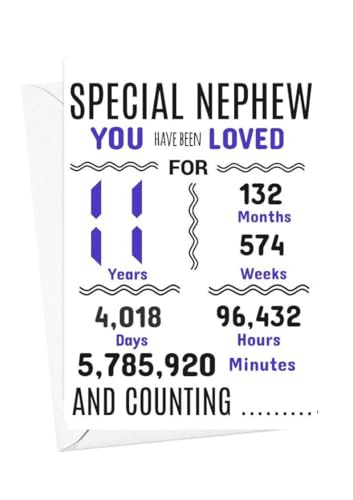 Geburtstagskarte für Neffen zum 11. Geburtstag, Aufschrift "We have loved you for days months years special A5 size Geburtstagskarte für Neffen zum 11. Geburtstag, Aufschrift "We have loved you for days months years special A5 size von gfc