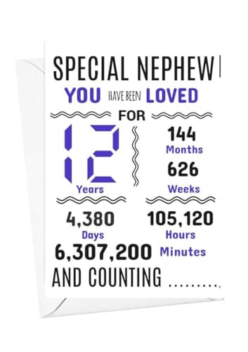 Geburtstagskarte für Neffen zum 12. Geburtstag, Aufschrift "We have loved you for days months years special A5 size Geburtstagskarte für Neffen zum 12. Geburtstag, Aufschrift "We have loved you for days months years special A5 size von gfc