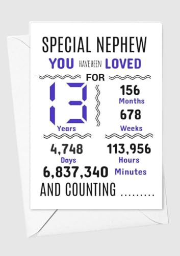 Geburtstagskarte für Neffen zum 13. Geburtstag, Aufschrift "We have loved you for days months years special A5 size Geburtstagskarte für Neffen zum 13. Geburtstag, Aufschrift "We have loved you for days months years special A5 size von gfc