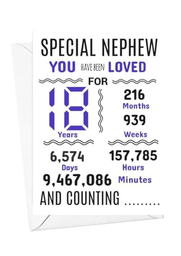 Geburtstagskarte für Neffen zum 18. Geburtstag, Aufschrift "We have loved you for days months years special A5 size Geburtstagskarte für Neffen zum 18. Geburtstag, Aufschrift "We have loved you for days months years special A5 size von gfc