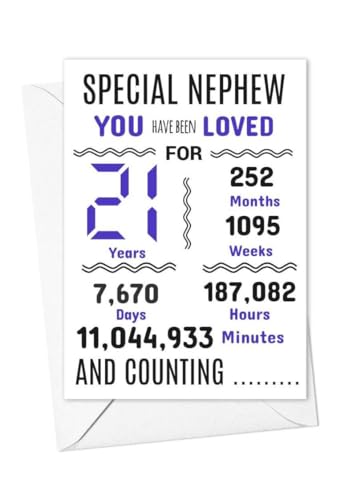 Geburtstagskarte für Neffen zum 21. Geburtstag, Aufschrift "We have loved you for days months years special A5 size Geburtstagskarte für Neffen zum 21. Geburtstag, Aufschrift "We have loved you for days months years special A5 size von gfc
