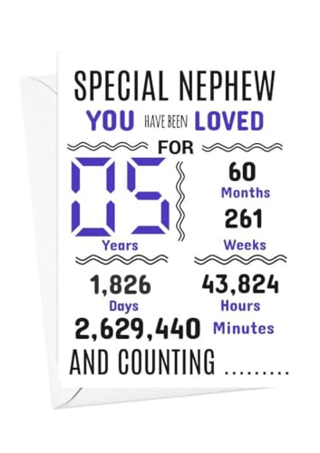 Geburtstagskarte für Neffen zum 5. Geburtstag, Aufschrift "We have loved you for days months years special A5 size Geburtstagskarte für Neffen zum 5. Geburtstag, Aufschrift "We have loved you for days months years special A5 size von gfc