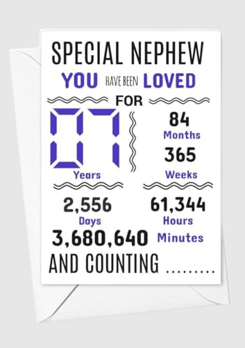 Geburtstagskarte für Neffen zum 7. Geburtstag, Aufschrift "We have loved you for days months years special A5 size Geburtstagskarte für Neffen zum 7. Geburtstag, Aufschrift "We have loved you for days months years special A5 size von gfc