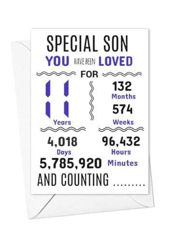 Geburtstagskarte für Sohn zum 11. Geburtstag, Aufschrift "We have loved you for days months years special A5 size Geburtstagskarte für Sohn zum 11. Geburtstag, Aufschrift "We have loved you for days months years special A5 size von gfc