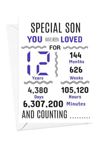 Geburtstagskarte für den Sohn zum 12. Geburtstag, Aufschrift "We have loved you for days months years special A5 size Geburtstagskarte für den Sohn zum 12. Geburtstag, Aufschrift "We have loved you for days months years special A5 size von gfc