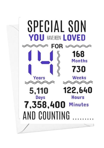 Geburtstagskarte für den Sohn zum 14. Geburtstag, Aufschrift "We have loved you for days months years special A5 size Geburtstagskarte für den Sohn zum 14. Geburtstag, Aufschrift "We have loved you for days months years special A5 size von gfc