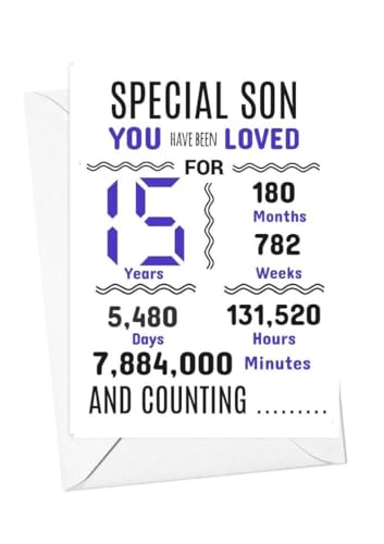 Geburtstagskarte für den Sohn zum 15. Geburtstag, Aufschrift "We have loved you for days months years special A5 size Geburtstagskarte für den Sohn zum 15. Geburtstag, Aufschrift "We have loved you for days months years special A5 size von gfc