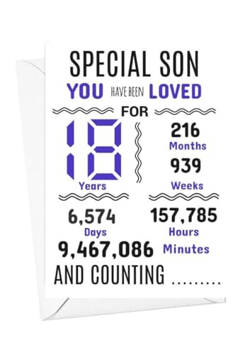 Geburtstagskarte für den Sohn zum 18. Geburtstag, Aufschrift "We have loved you for days months years special A5 size Geburtstagskarte für den Sohn zum 18. Geburtstag, Aufschrift "We have loved you for days months years special A5 size von gfc