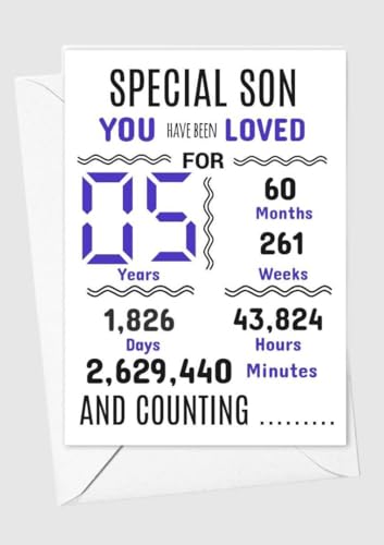 Geburtstagskarte für den Sohn zum 5. Geburtstag, Aufschrift "We have loved you for days months years special A5 size Geburtstagskarte für den Sohn zum 5. Geburtstag, Aufschrift "We have loved you for days months years special A5 size von gfc