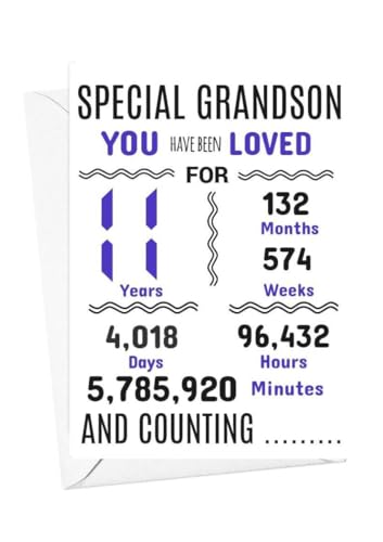 Geburtstagskarte zum 11. Geburtstag für Enkelsohn, Aufschrift "We have loved you for days months years special A5 size Geburtstagskarte zum 11. Geburtstag für Enkelsohn, Aufschrift "We have loved you for days months years special A5 size von gfc