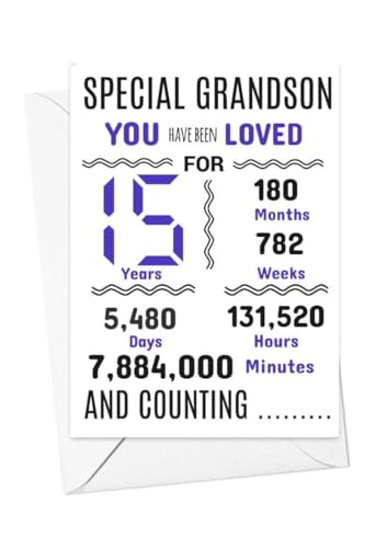 Geburtstagskarte zum 15. Geburtstag für Enkelsohn, Aufschrift "We Have loved you for days months years special A5 size Geburtstagskarte zum 15. Geburtstag für Enkelsohn, Aufschrift "We Have loved you for days months years special A5 size von gfc
